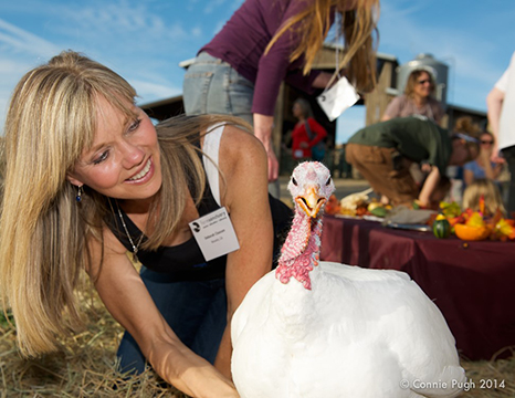 Deborah smiles at turkey resident